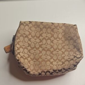 Coach Tan and Brown Patterned Cosmetic Bag